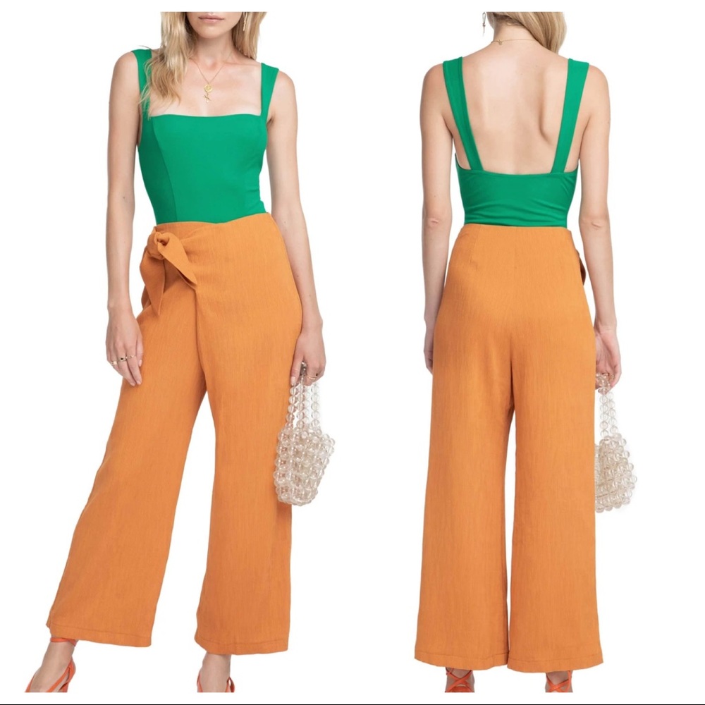 NWT ASTR Asher Wide Leg Ribbed Pants Apricot Orange Wrap Tie Waist Crop Sz Small